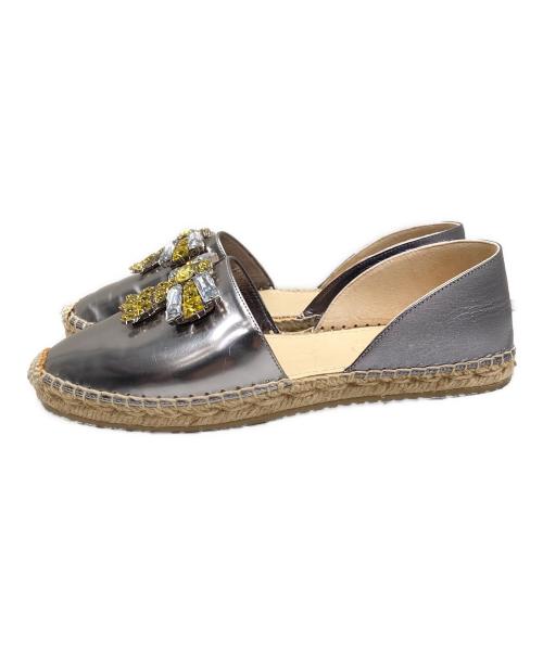 JIMMY CHOO（ジミーチュウ）JIMMY CHOO (ジミーチュウ) ビジュー付エスパドリーユ ナチュラル×シルバー サイズ:37の古着・服飾アイテム