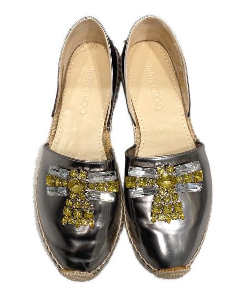 JIMMY CHOO（ジミーチュウ）JIMMY CHOO (ジミーチュウ) ビジュー付エスパドリーユ ナチュラル×シルバー サイズ:37の古着・服飾アイテム