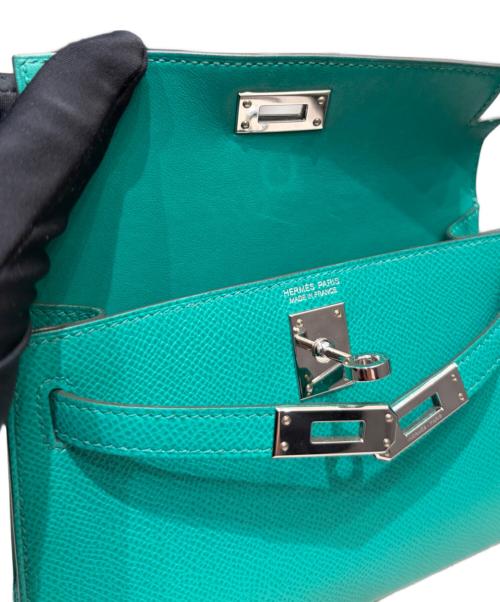 HERMES（エルメス）HERMES (エルメス) Mini Kelly 2 ミニケリー2 アマゾン/ヴォーエプソン/ヴェールジェイド/U刻印：2022年製造/シルバー金具 ヴェールジェイド×シルバー金具 サイズ:ミニ/19の古着・服飾アイテム
