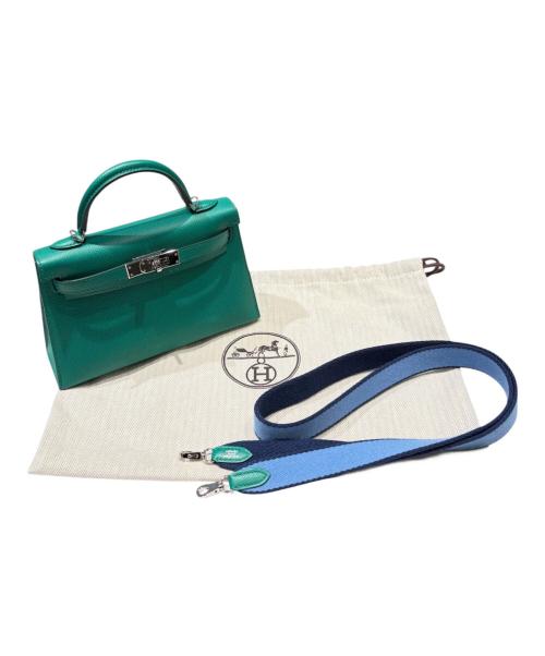 HERMES（エルメス）HERMES (エルメス) Mini Kelly 2 ミニケリー2 アマゾン/ヴォーエプソン/ヴェールジェイド/U刻印：2022年製造/シルバー金具 ヴェールジェイド×シルバー金具 サイズ:ミニ/19の古着・服飾アイテム