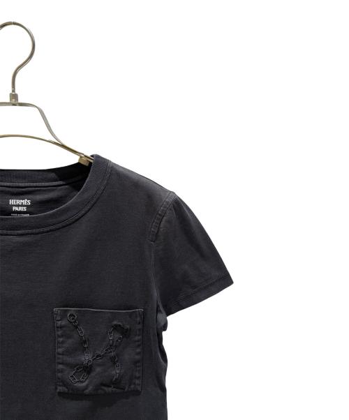 HERMES（エルメス）HERMES (エルメス) シェーヌダンクル刺繍ポケットTシャツ ブラック サイズ:34の古着・服飾アイテム