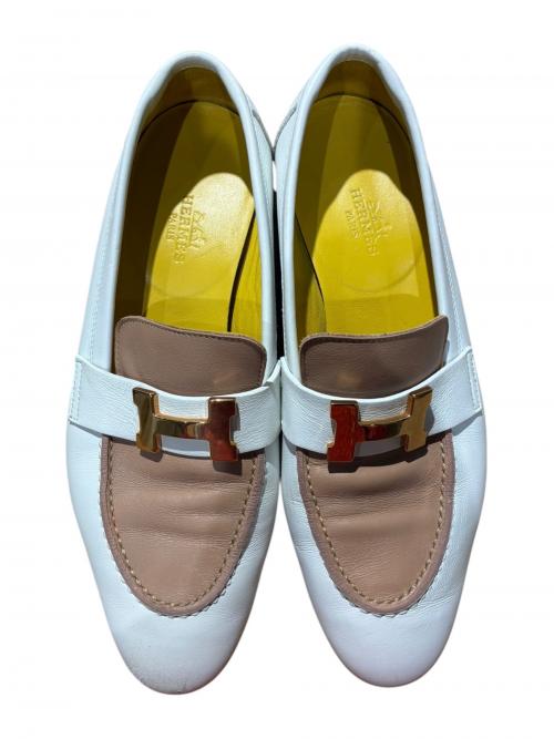 HERMES（エルメス）HERMES (エルメス) モカシンローファー ブラウン×ホワイト サイズ:35の古着・服飾アイテム