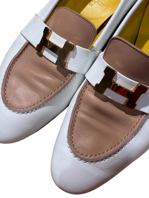 HERMES（エルメス）HERMES (エルメス) モカシンローファー ブラウン×ホワイト サイズ:35の古着・服飾アイテム