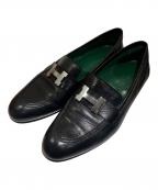 HERMESエルメス）の古着「Hロゴローファー/モカシン/パリ/シルバー金具」｜ブラック