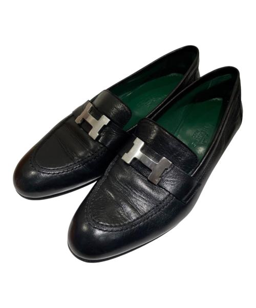 HERMES（エルメス）HERMES (エルメス) Hロゴローファー/モカシン/パリ/シルバー金具 ブラック サイズ:35の古着・服飾アイテム