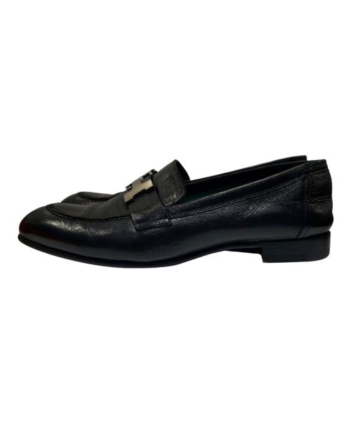 HERMES（エルメス）HERMES (エルメス) Hロゴローファー/モカシン/パリ/シルバー金具 ブラック サイズ:35の古着・服飾アイテム