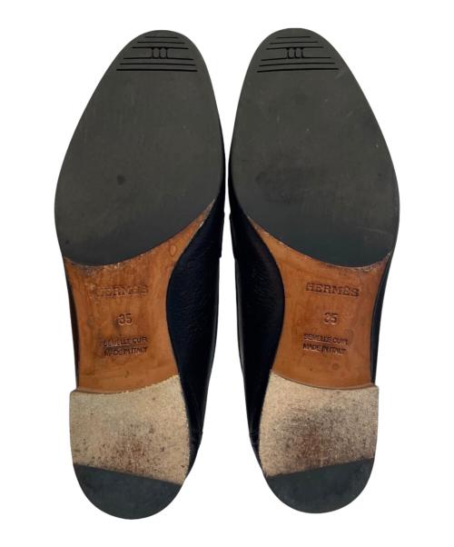 HERMES（エルメス）HERMES (エルメス) Hロゴローファー/モカシン/パリ/シルバー金具 ブラック サイズ:35の古着・服飾アイテム