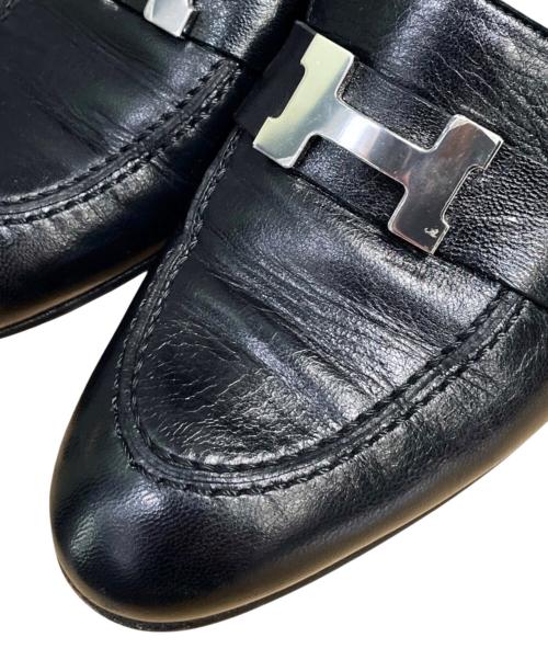HERMES（エルメス）HERMES (エルメス) Hロゴローファー/モカシン/パリ/シルバー金具 ブラック サイズ:35の古着・服飾アイテム