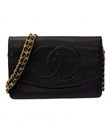 CHANEL（シャネル）の古着「チェーンウォレットショルダーバッグ/キャビアスキン」｜ブラック