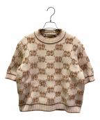 GUCCIグッチ）の古着「GGロゴショートスリーブニット」｜ベージュ