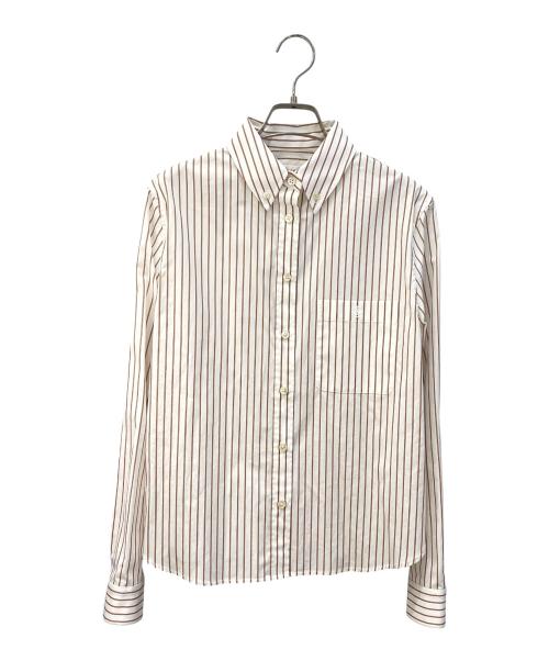 Saint Laurent Paris（サンローランパリ）Saint Laurent Paris (サンローランパリ) ストライプシャツ ホワイト×ブラウン サイズ:34の古着・服飾アイテム
