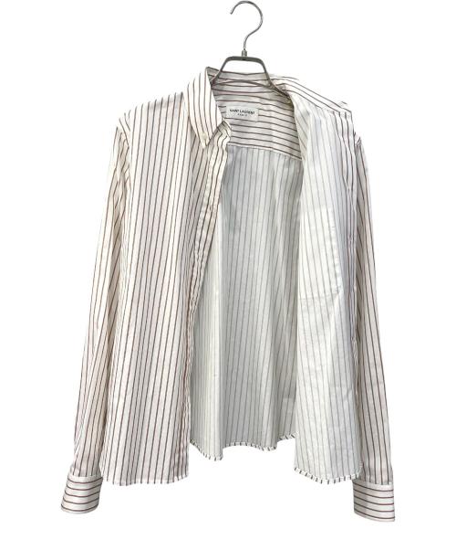 Saint Laurent Paris（サンローランパリ）Saint Laurent Paris (サンローランパリ) ストライプシャツ ホワイト×ブラウン サイズ:34の古着・服飾アイテム