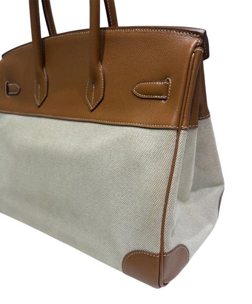 HERMES（エルメス）HERMES (エルメス) バーキン35/クシュベル×トワルアッシュ/ゴールド/シルバー金具/□D刻印：2000年/ハンドバッグ ゴールド×ナチュラル×シルバー金具 サイズ:35の古着・服飾アイテム