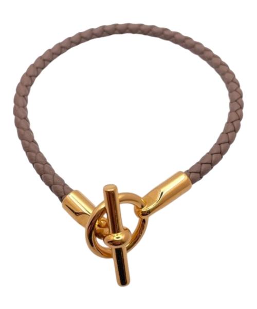 HERMES（エルメス）HERMES (エルメス) レザーブレスレット/グレナン ブラウン×ゴールド金具 サイズ:19cmの古着・服飾アイテム