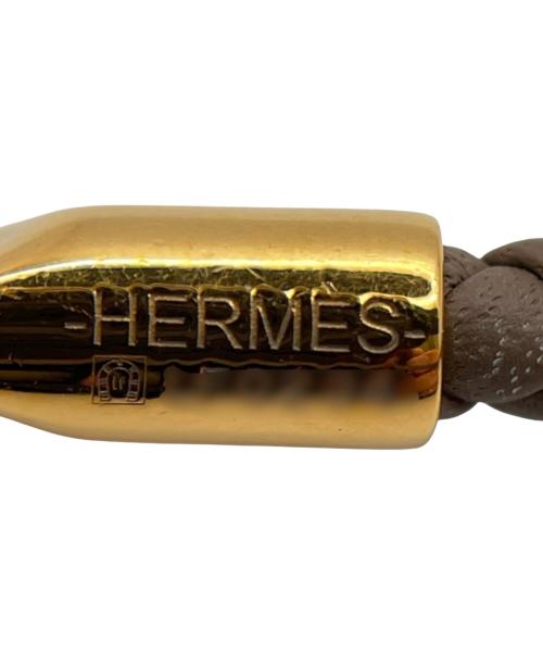 HERMES（エルメス）HERMES (エルメス) レザーブレスレット/グレナン ブラウン×ゴールド金具 サイズ:19cmの古着・服飾アイテム