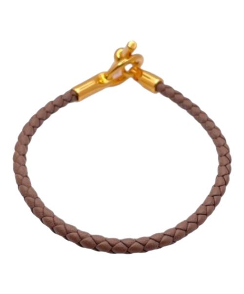 HERMES（エルメス）HERMES (エルメス) レザーブレスレット/グレナン ブラウン×ゴールド金具 サイズ:19cmの古着・服飾アイテム