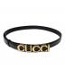 GUCCI（グッチ）の古着「メタルロゴバックルベルト/751600」｜ブラック