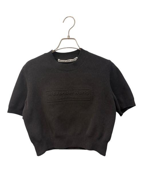 ALEXANDER WANG（アレキサンダー・ワン）ALEXANDER WANG (アレキサンダー・ワン) エンボス ロゴ リブ ショートスリーブ ニット ブラック サイズ:Ｓの古着・服飾アイテム