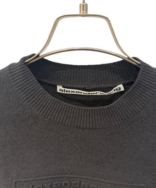 ALEXANDER WANG（アレキサンダー・ワン）ALEXANDER WANG (アレキサンダー・ワン) エンボス ロゴ リブ ショートスリーブ ニット ブラック サイズ:Ｓの古着・服飾アイテム