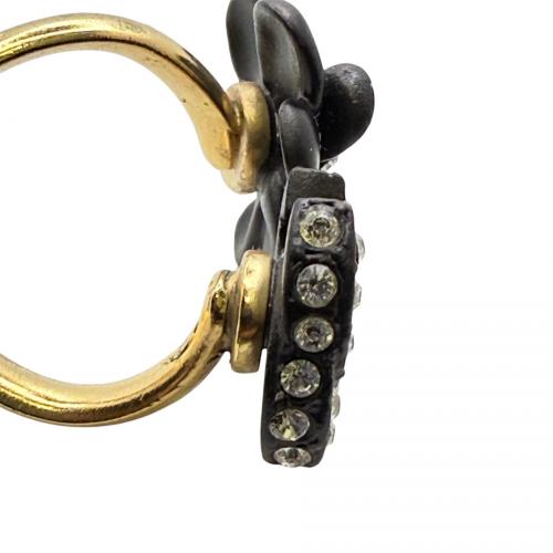 CHANEL（シャネル）CHANEL (シャネル) ヴィンテ－ジ カメリア ココマークラインストーンリング ブラック×ゴールド サイズ:約10号（オープンリングのため多少の調節可能）の古着・服飾アイテム