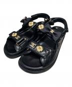 CHANELシャネル）の古着「ベルクロレザーサンダル」｜ブラック