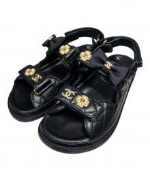 CHANEL（シャネル）の古着「ベルクロレザーサンダル」｜ブラック