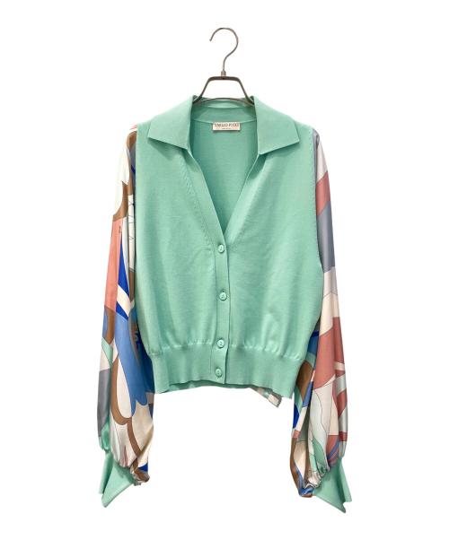 Emilio Pucci（エミリオ プッチ）Emilio Pucci (エミリオ プッチ) 柚シルク切替カーディガン グリーン サイズ:Ｌ 未使用品の古着・服飾アイテム