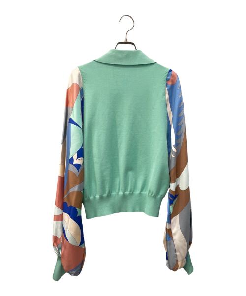 Emilio Pucci（エミリオ プッチ）Emilio Pucci (エミリオ プッチ) 柚シルク切替カーディガン グリーン サイズ:Ｌ 未使用品の古着・服飾アイテム