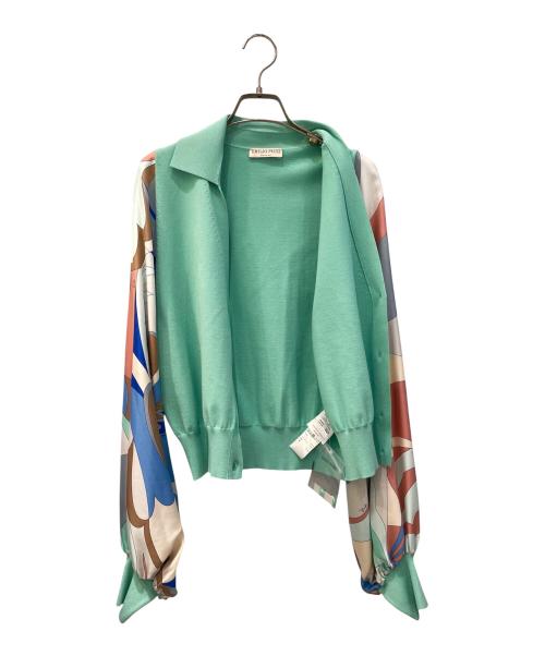 Emilio Pucci（エミリオ プッチ）Emilio Pucci (エミリオ プッチ) 柚シルク切替カーディガン グリーン サイズ:Ｌ 未使用品の古着・服飾アイテム