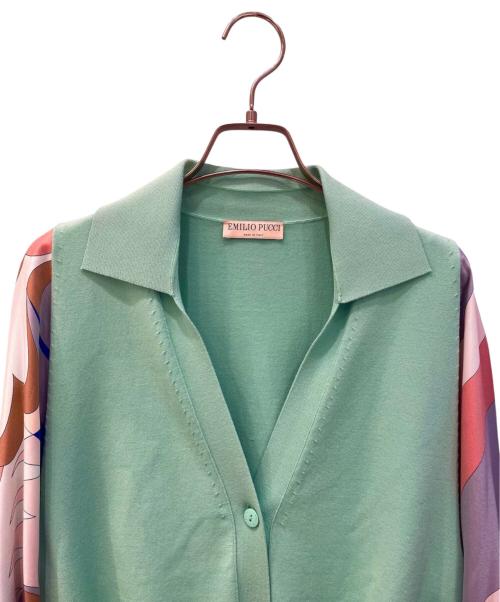 Emilio Pucci（エミリオ プッチ）Emilio Pucci (エミリオ プッチ) 柚シルク切替カーディガン グリーン サイズ:Ｌ 未使用品の古着・服飾アイテム
