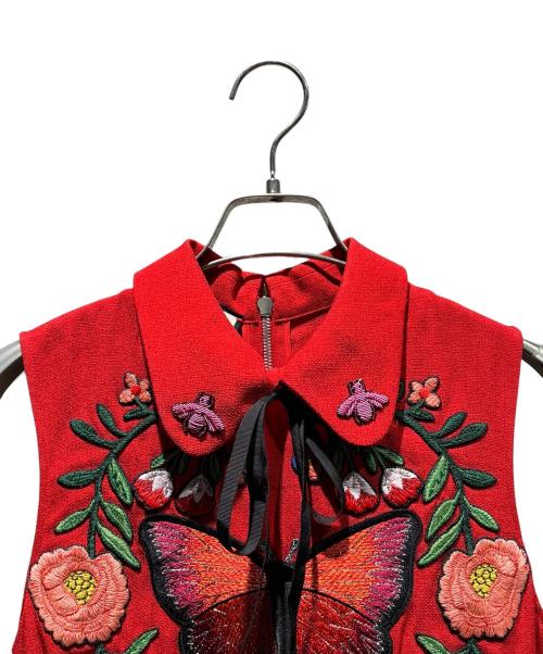 GUCCI（グッチ）GUCCI (グッチ) フローラルフラワー刺繍ワンピース レッド サイズ:Freeの古着・服飾アイテム