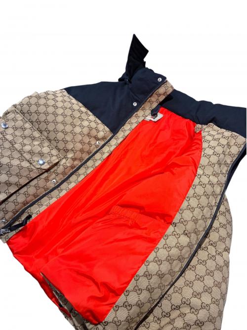 GUCCI（グッチ）GUCCI (グッチ) THE NORTH FACE (ザ ノース フェイス) GG Padded Jacket ブラック×ブラウン サイズ:Mの古着・服飾アイテム