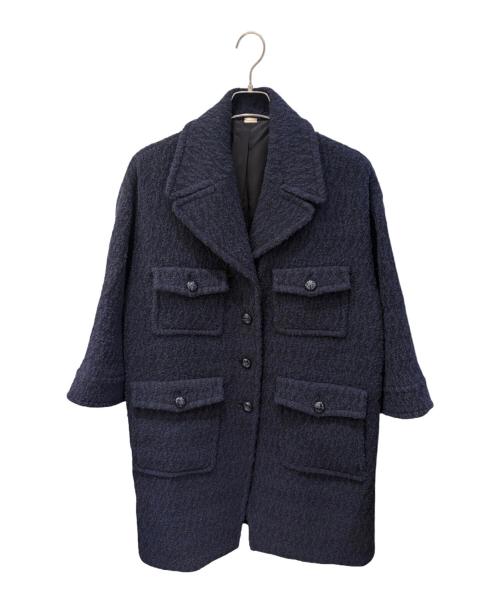 GUCCI（グッチ）GUCCI (グッチ) ソフトツイードブークレ オーバーサイズコート ネイビー サイズ:36の古着・服飾アイテム