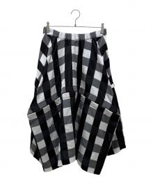 COMME des GARCONS COMME des GARCONS（コムデギャルソン コムデギャルソン）の古着「ブロックチェック柄 切替デザインスカート」｜ホワイト×ブラック