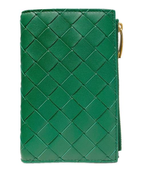 BOTTEGA VENETA（ボッテガベネタ）BOTTEGA VENETA (ボッテガベネタ) ミディアムイントレチャート二つ折りファスナーウォレット グリーンの古着・服飾アイテム