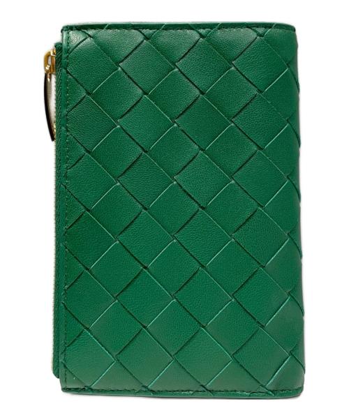 BOTTEGA VENETA（ボッテガベネタ）BOTTEGA VENETA (ボッテガベネタ) ミディアムイントレチャート二つ折りファスナーウォレット グリーンの古着・服飾アイテム