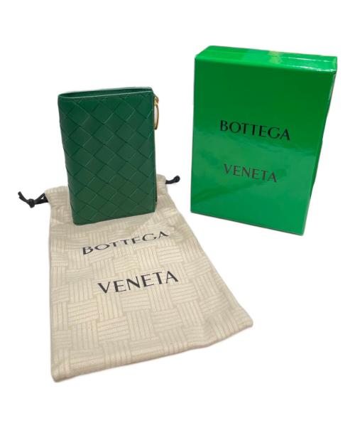 BOTTEGA VENETA（ボッテガベネタ）BOTTEGA VENETA (ボッテガベネタ) ミディアムイントレチャート二つ折りファスナーウォレット グリーンの古着・服飾アイテム