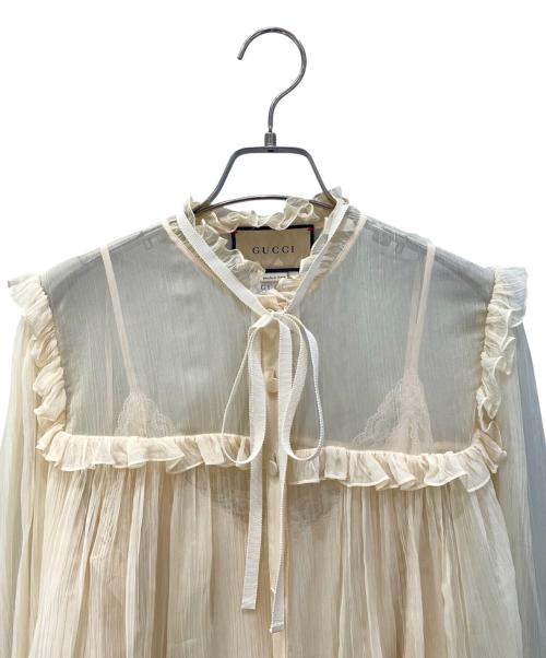 GUCCI（グッチ）GUCCI (グッチ) シルクシフォンラッフルブラウス ベージュ サイズ:40の古着・服飾アイテム