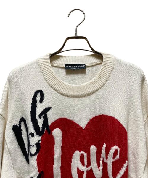 DOLCE & GABBANA（ドルチェ＆ガッバーナ）DOLCE & GABBANA (ドルチェ＆ガッバーナ) カシミヤ ハート クルーネックニット ホワイト サイズ:38の古着・服飾アイテム
