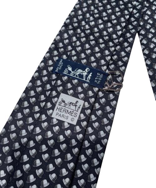 HERMES（エルメス）HERMES (エルメス) シルクネクタイ/ミニチュアハットモチーフ ブラック サイズ:- 未使用品の古着・服飾アイテム
