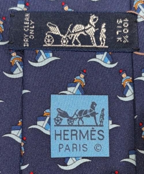 HERMES（エルメス）HERMES (エルメス) シルクネクタイ/ボート柄 ネイビー サイズ:- 未使用品の古着・服飾アイテム