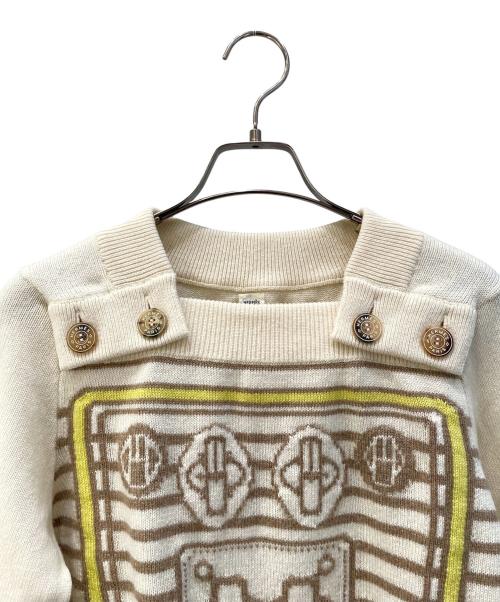 HERMES（エルメス）HERMES (エルメス) 襟ボタン ボーダー ニット アイボリー サイズ:40の古着・服飾アイテム