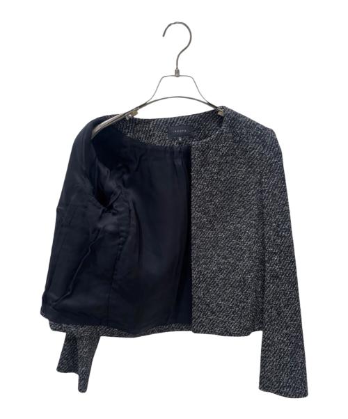 theory（セオリー）theory (セオリー) ノーカラー ツイードジャケット グレー サイズ:P/TPの古着・服飾アイテム