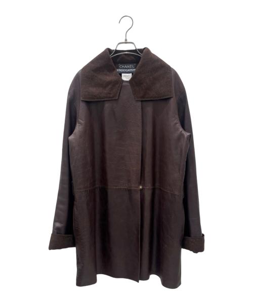 CHANEL（シャネル）CHANEL (シャネル) 90s 切替レザーコート ブラウン サイズ:40の古着・服飾アイテム