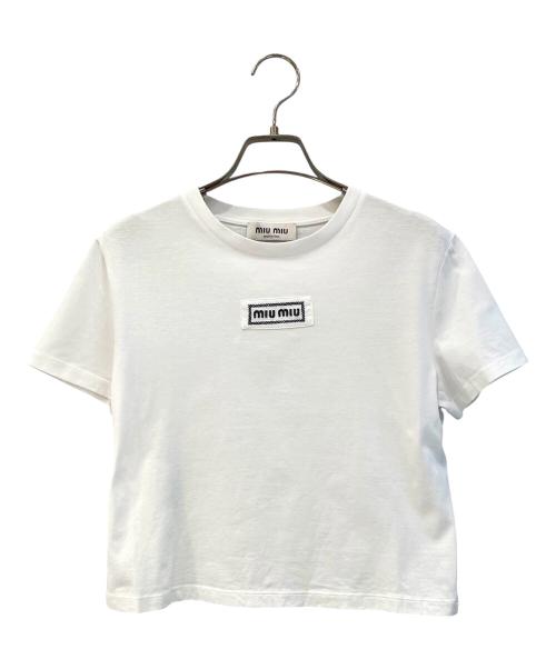 MIU MIU（ミュウミュウ）MIU MIU (ミュウミュウ) ロゴ クロップド Tシャツ ホワイト サイズ:ＸＳの古着・服飾アイテム