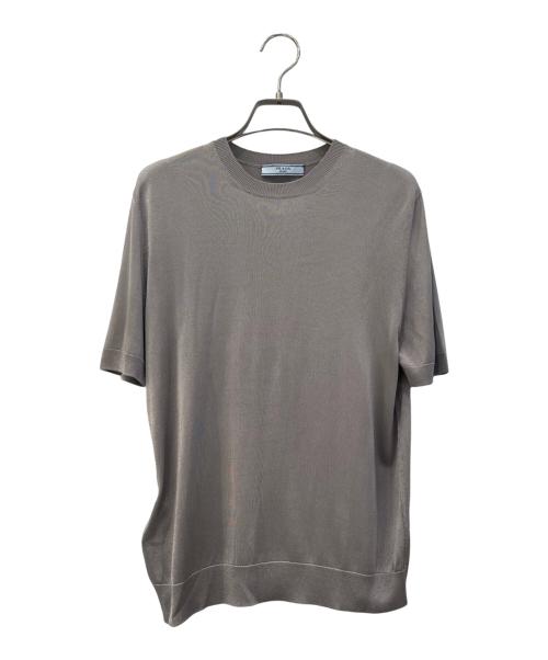 PRADA（プラダ）PRADA (プラダ) トライアングルモチーフ付半袖ニット グレー サイズ:36の古着・服飾アイテム