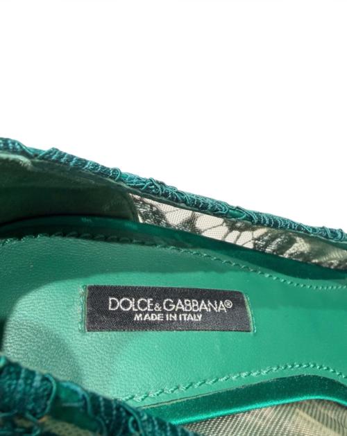 DOLCE & GABBANA（ドルチェ＆ガッバーナ）DOLCE & GABBANA (ドルチェ＆ガッバーナ) ブローチレースパンプス グリーン サイズ:37の古着・服飾アイテム