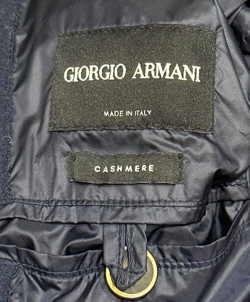 GIORGIO ARMANI（ジョルジオアルマーニ）GIORGIO ARMANI (ジョルジョアルマーニ) フーデットカシミアメルトンコート ブルー サイズ:Lの古着・服飾アイテム