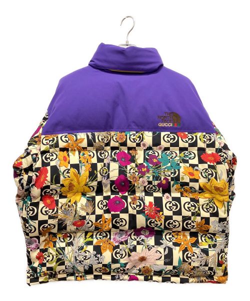 GUCCI×THE NORTH FACE（グッチ×ザノースフェイス）GUCCI×THE NORTH FACE (グッチ×ザノースフェイス) フラワーロゴ総柄ダウンジャケット パープル サイズ:XL 未使用品の古着・服飾アイテム