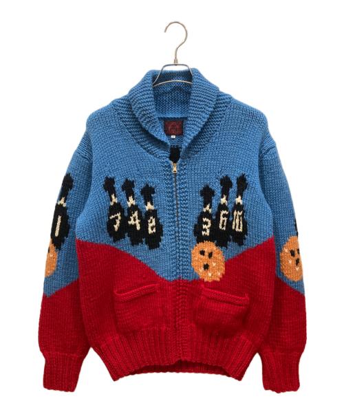 EVISU（エヴィス）EVISU (エヴィス) カウチンニットカーディガン レッド×ブルー サイズ:40の古着・服飾アイテム